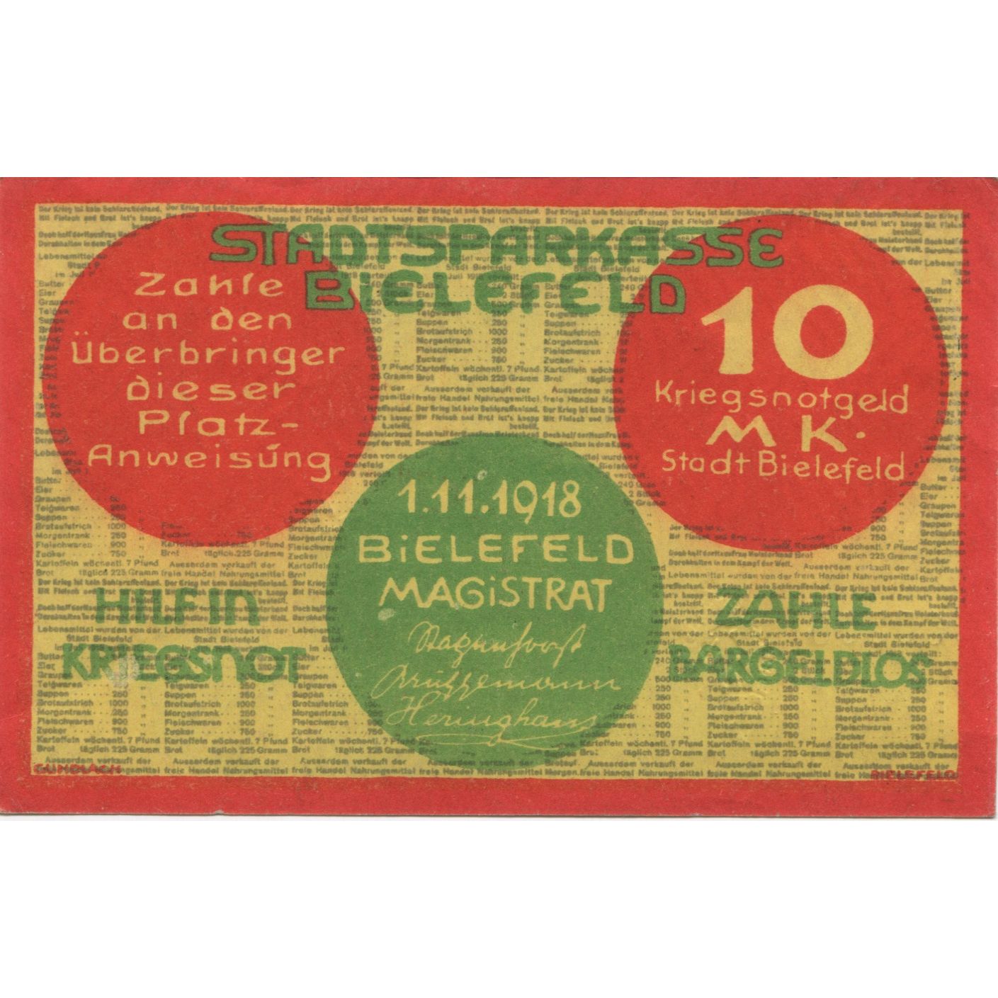 Banknote, Germany, Bielefeld Stadt, 10 Mark, Texte, 1919, 1919-02-01, AU(55-58)