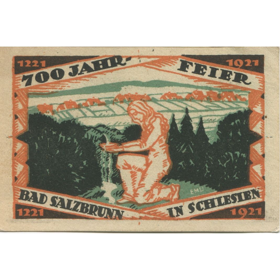 Banknote, Germany, Ober-Salzbrunn Gemeinde, 50 Pfennig, personnage, 1921
