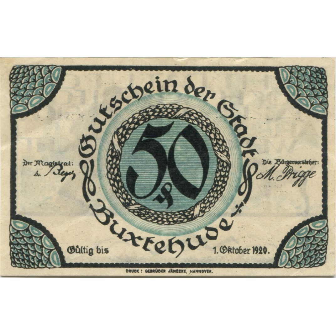 Billet, Allemagne, Buxtehude Stadt, 50 Pfennig, personnage, 1920, 1920-10-01