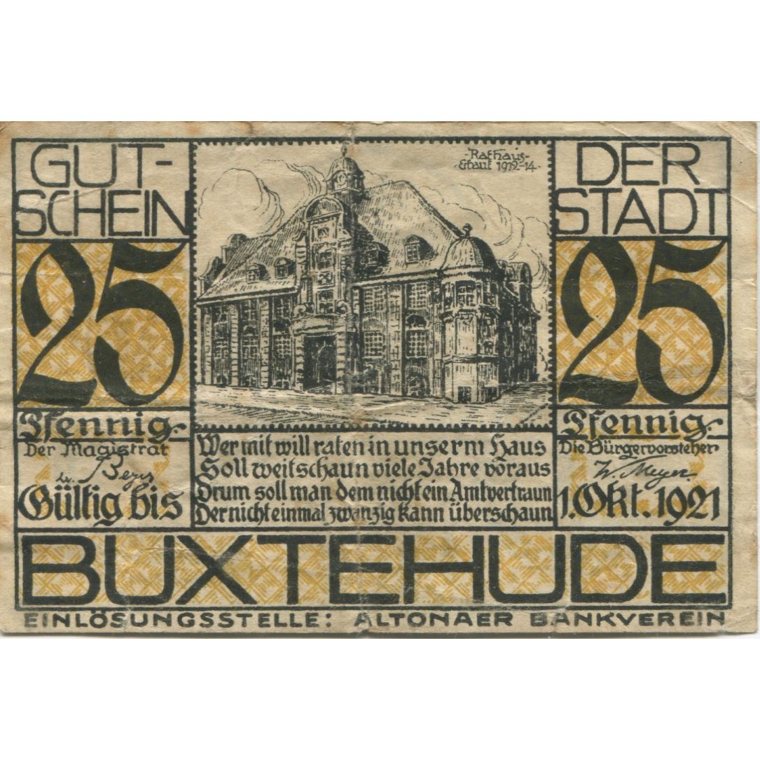 Banknote, Germany, Buxtehude Stadt, 25 Pfennig, personnage, 1920, 1920-10-01