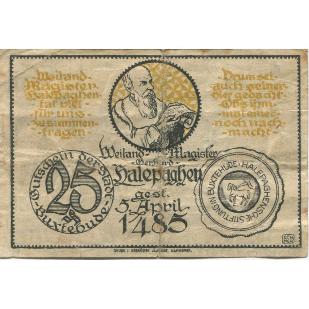 Banknote, Germany, Buxtehude Stadt, 25 Pfennig, personnage, 1920, 1920-10-01
