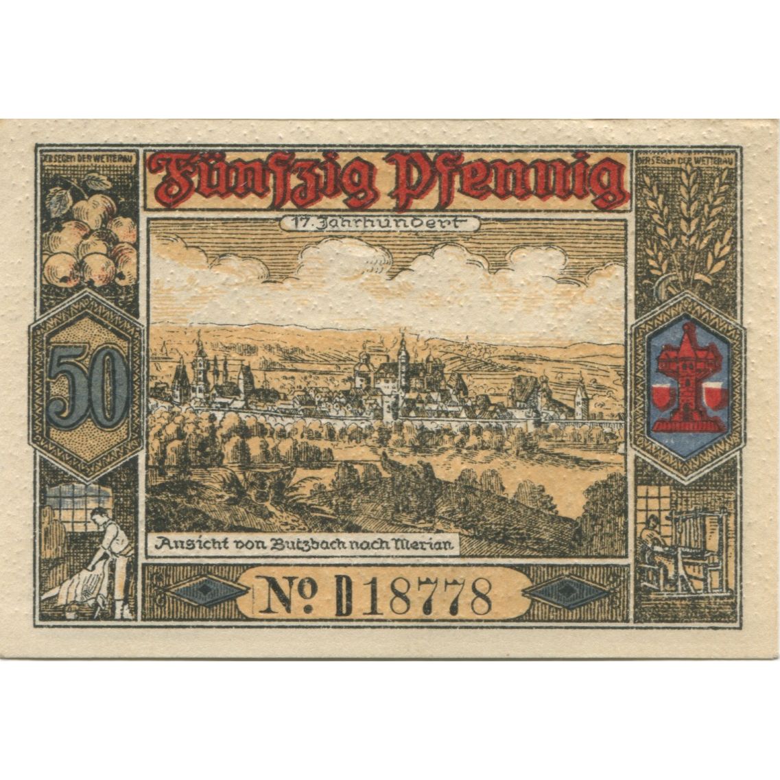 Banknote, Germany, Butzbach Stadt, 50 Pfennig, paysage, 1921, 1921-05-06