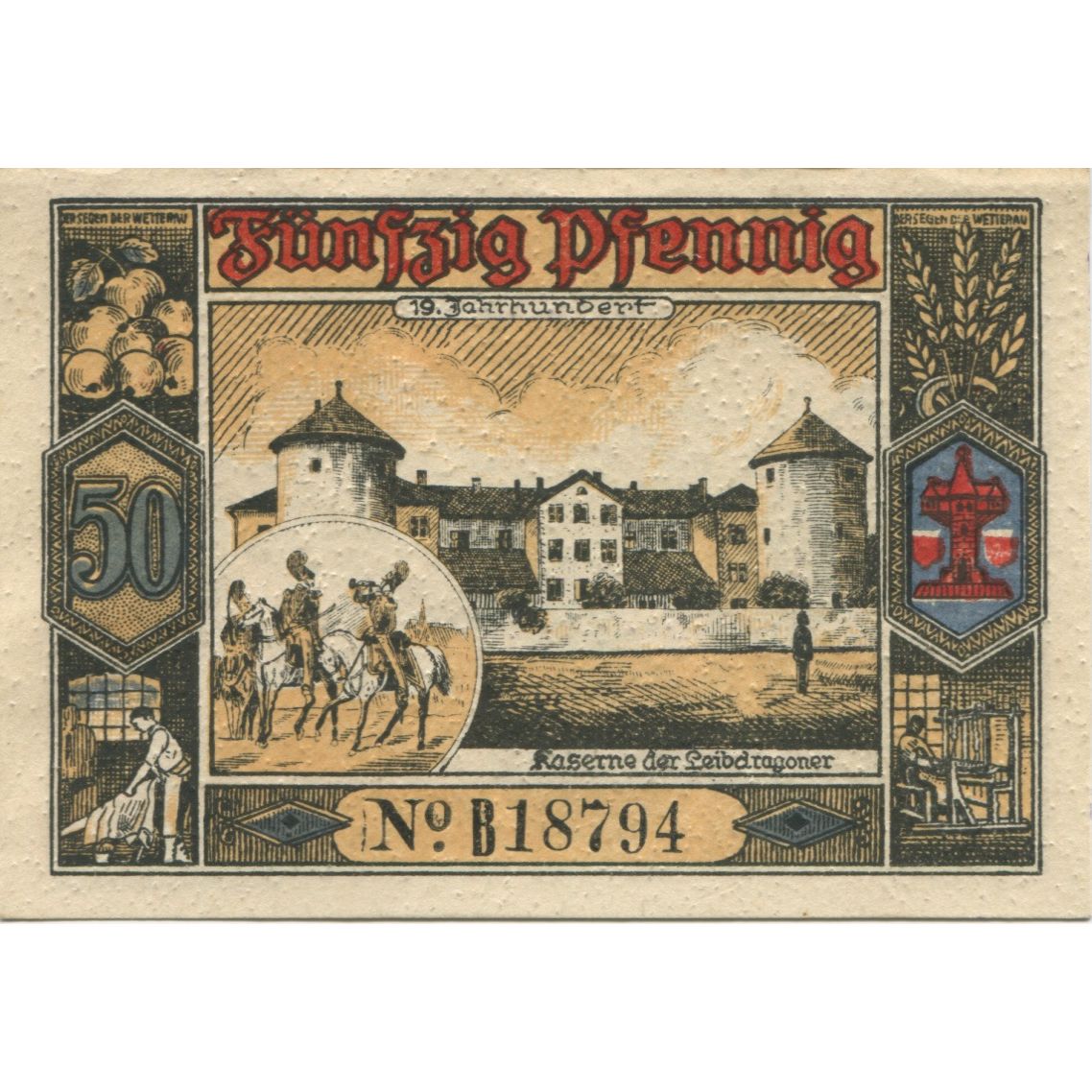 Banknote, Germany, Butzbach Stadt, 50 Pfennig, caserne, 1921, 1921-05-06