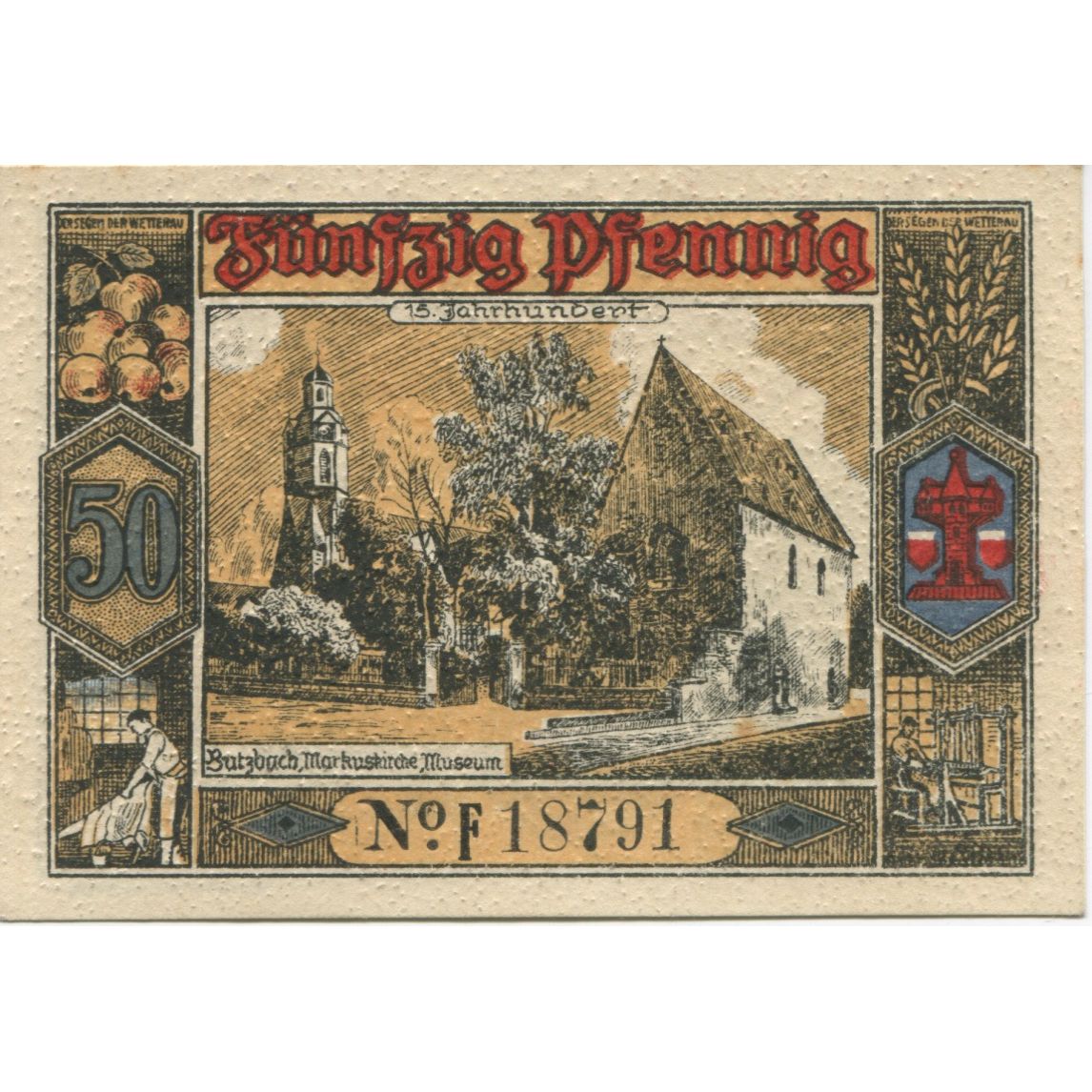 Banknote, Germany, Butzbach Stadt, 50 Pfennig, Eglise, 1921, 1921-05-06