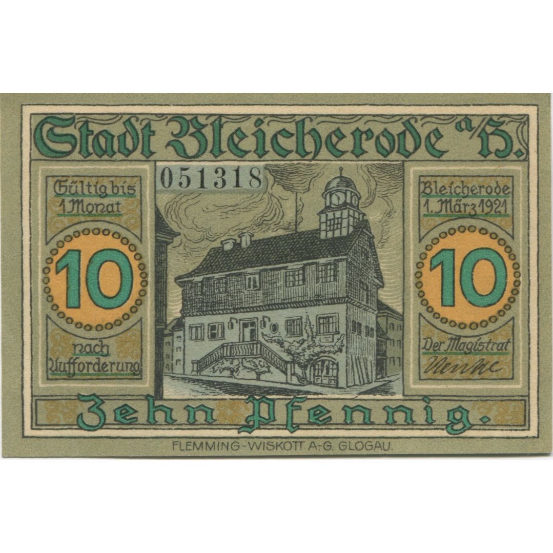 Banknote, Germany, Bleicherode am Harz Stadt, 10 Pfennig, personnage, 1921