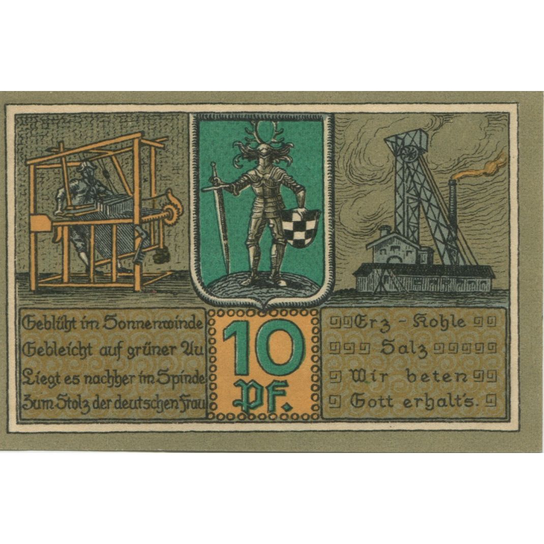 Banknote, Germany, Bleicherode am Harz Stadt, 10 Pfennig, personnage, 1921