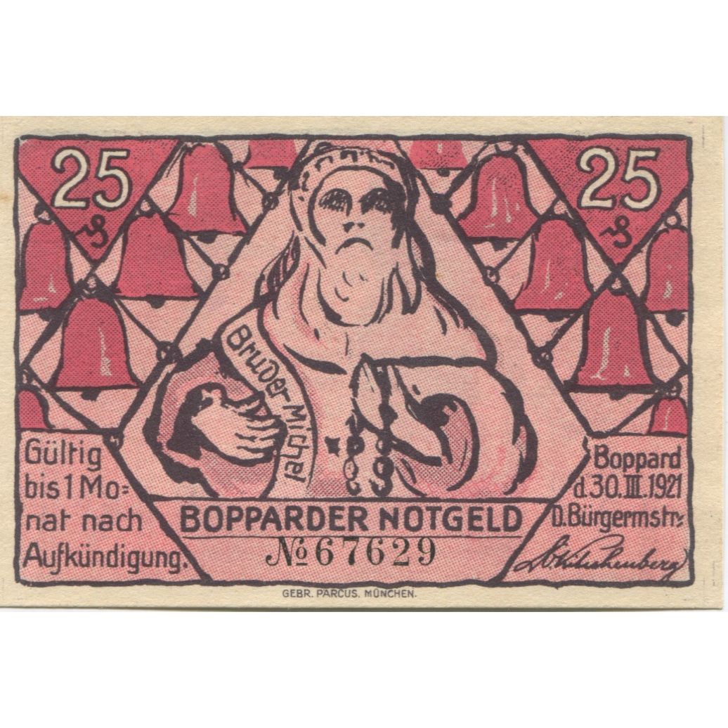 Billet, Allemagne, Boppard Stadt, 25 Pfennig, personnage, 1921, 1921-03-30, SUP