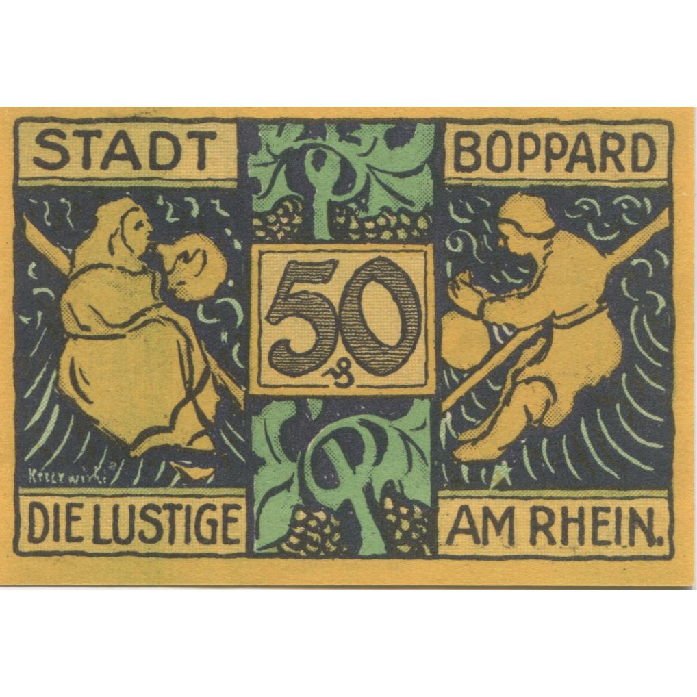 Banconote, Germania, Boppard Stadt, 50 Pfennig, personnage, 1921, 1921-04-21