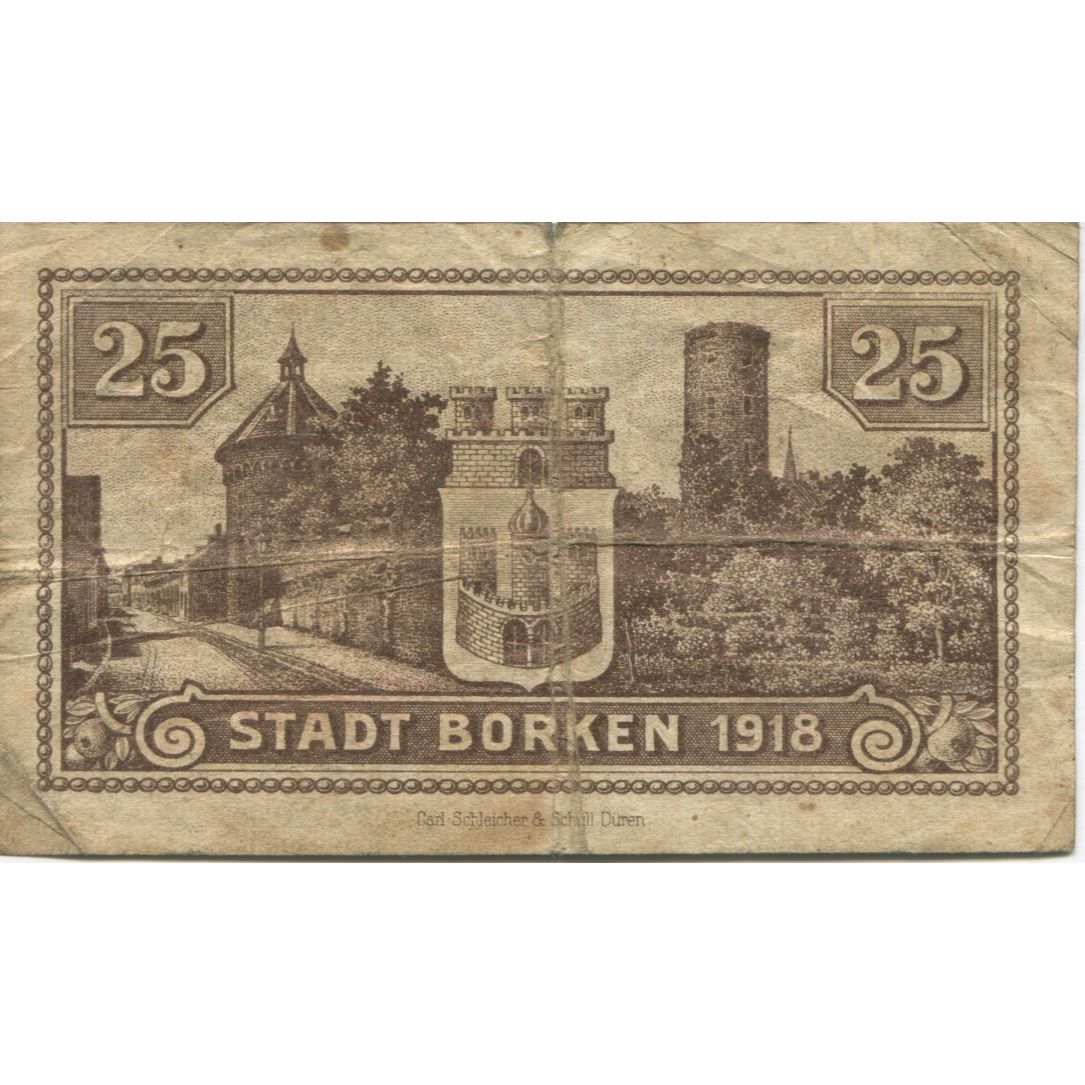 Banknote, Germany, Borken Stadt, 25 Pfennig, rue, 1920, 1920-04-01, VF(30-35)