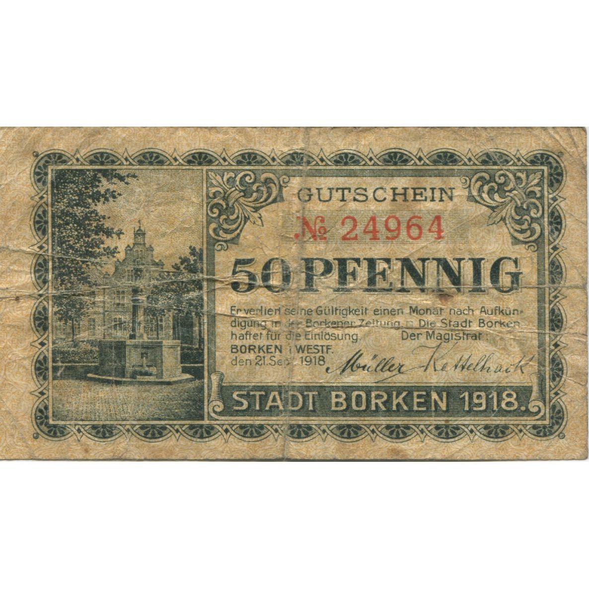 Banknote, Germany, Borken Stadt, 50 Pfennig, Batiment, 1918, 1918-09-21