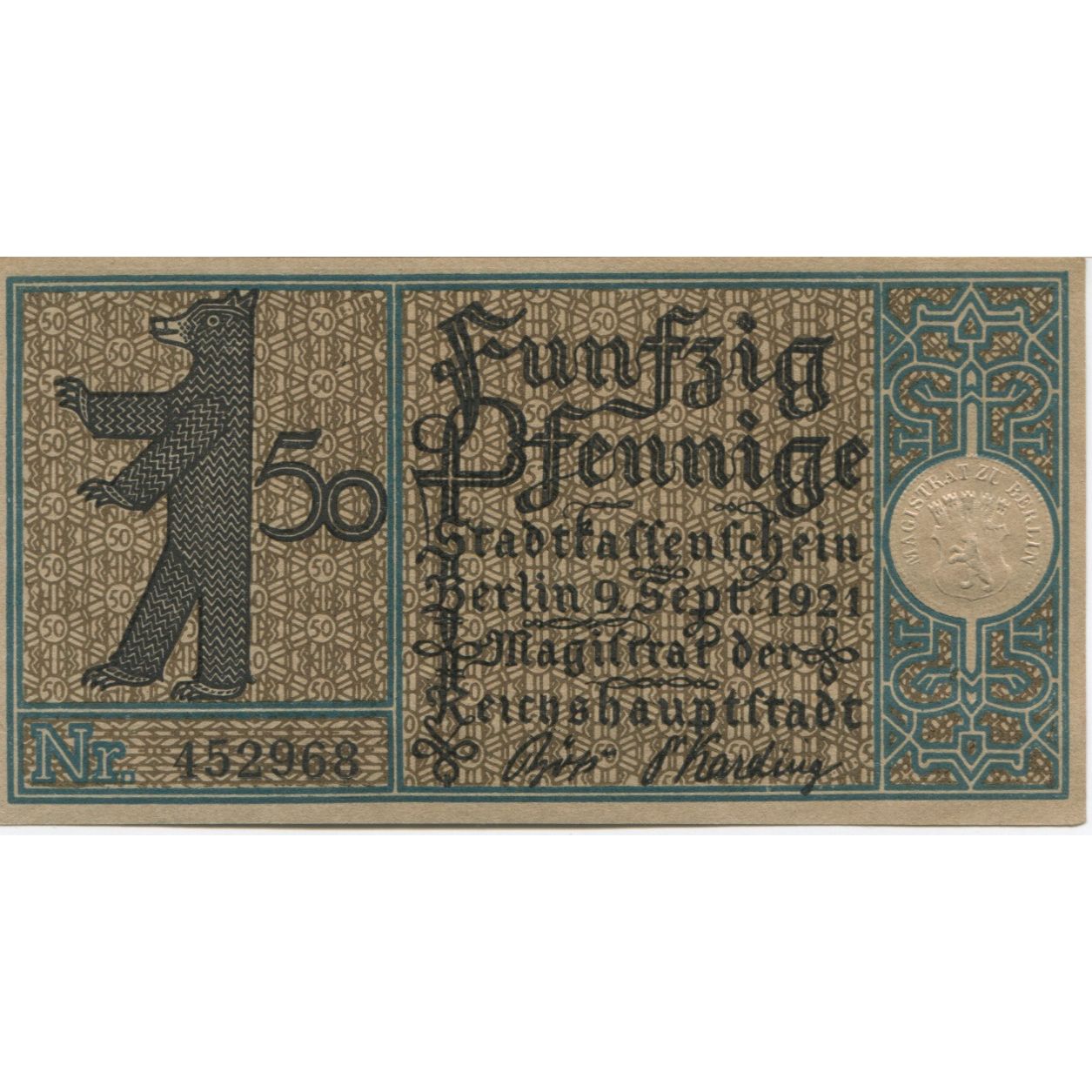 Banknote, Germany, Berlin Stadt, 50 Pfennig, Batiment, 1921, 1921-09-09