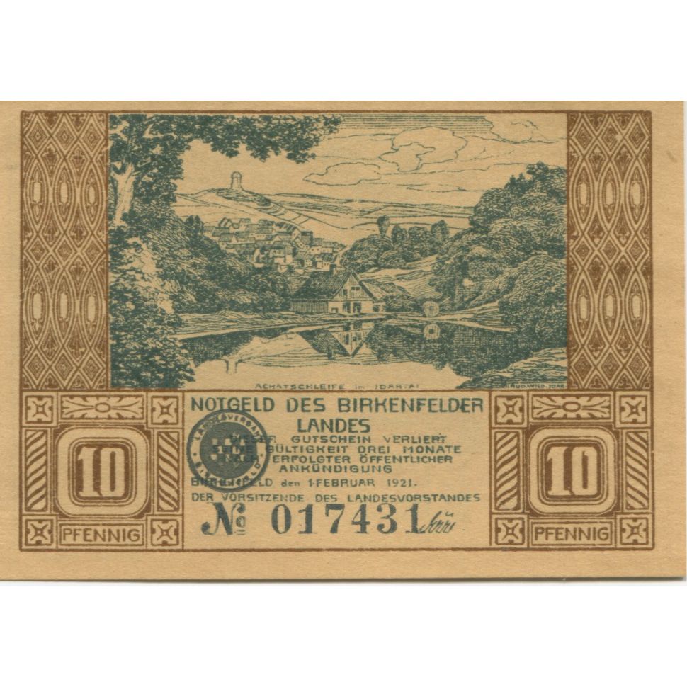 Banknote, Germany, Birkenfeld Landesvorstand, 10 Pfennig, personnage, 1921