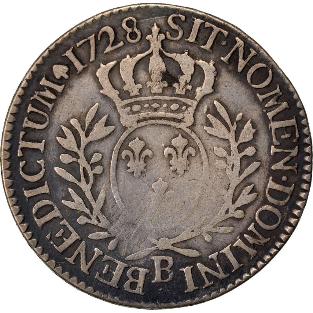 France, Louis XV, 24 Sols, 1/5 ECU, 1/5 Écu aux branches d'olivier, 1728