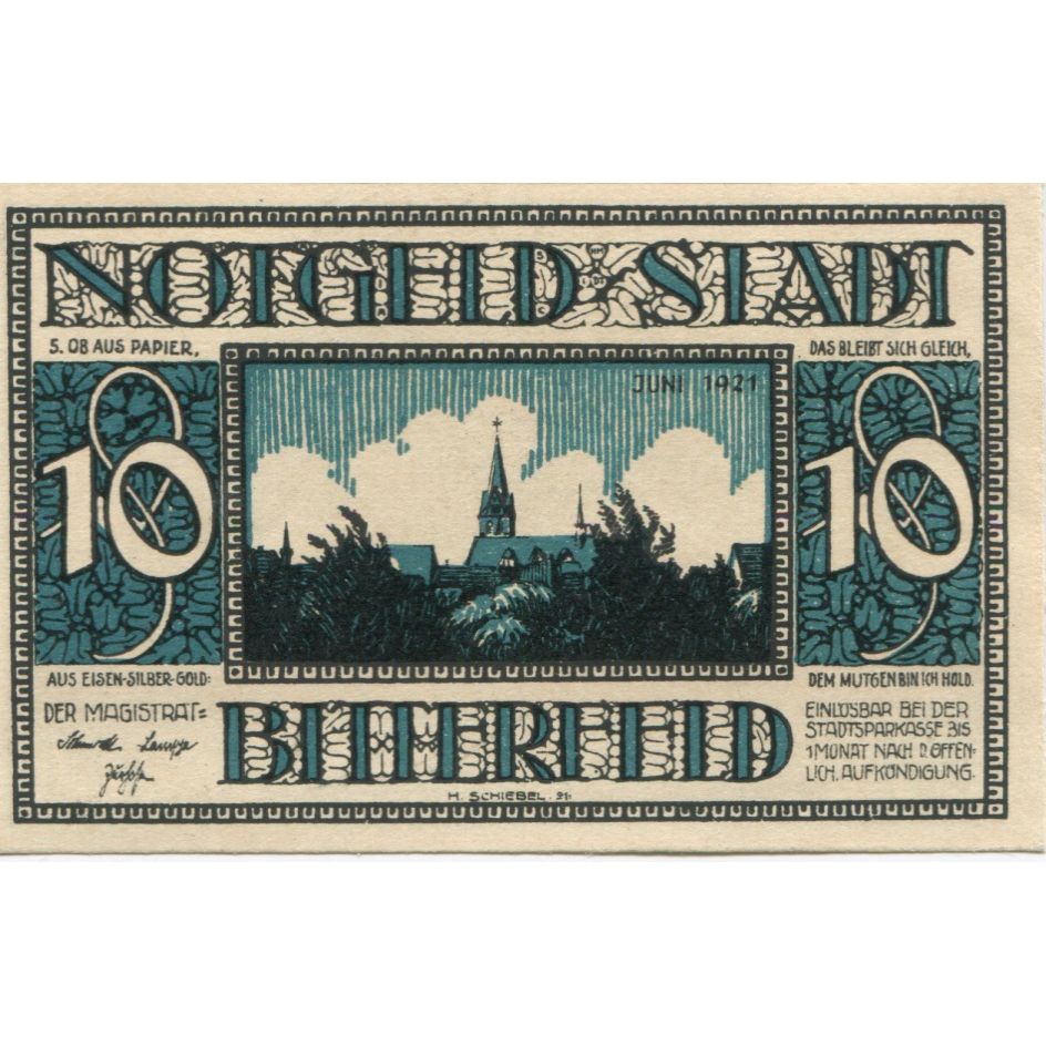 Banknote, Germany, Bitterfeld Stadt, 10 Pfennig, batiment 2, 1921, AU(55-58)