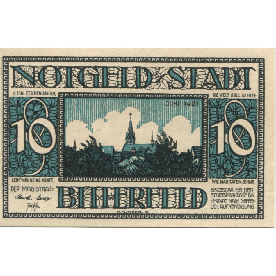 Banknote, Germany, Bitterfeld Stadt, 10 Pfennig, Batiment 5, 1921, AU(55-58)