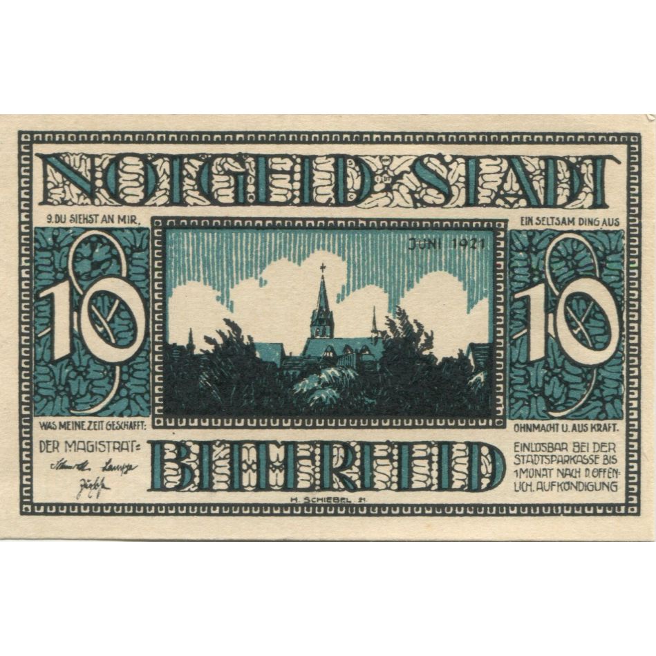 Banknote, Germany, Bitterfeld Stadt, 10 Pfennig, batiment 7, 1921, AU(55-58)