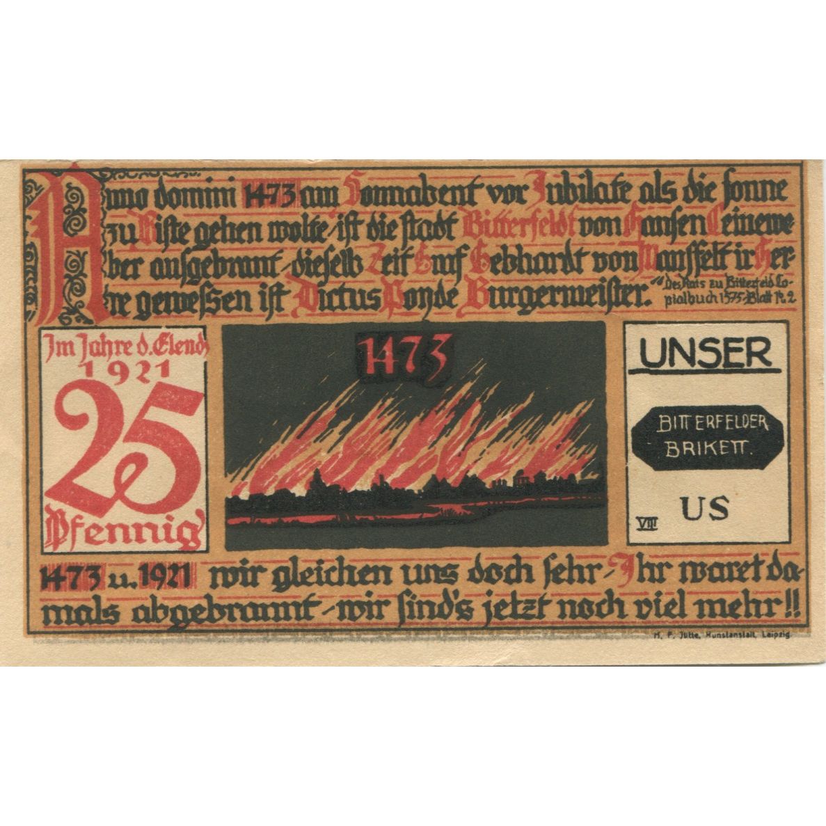 Banknote, Germany, Bitterfeld Stadt, 25 Pfennig, Texte, 1921, AU(55-58)