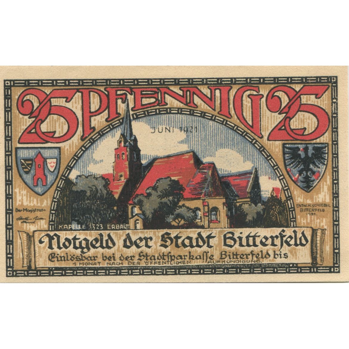 Banknote, Germany, Bitterfeld Stadt, 25 Pfennig, texte 1, 1921, AU(55-58)