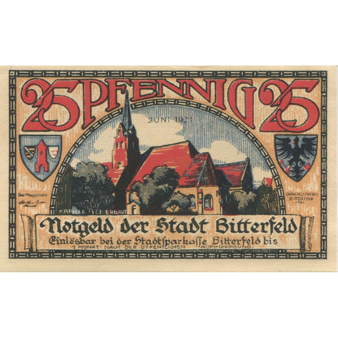 Banknote, Germany, Bitterfeld Stadt, 25 Pfennig, Texte 3, 1921, AU(55-58)