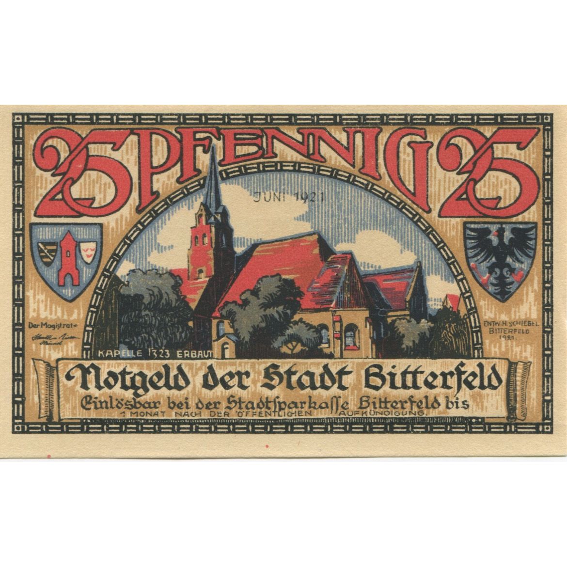 Banknote, Germany, Bitterfeld Stadt, 25 Pfennig, Texte 6, 1921, AU(55-58)