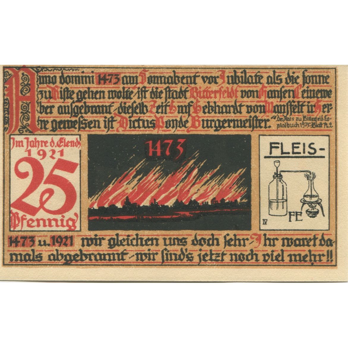 Banknote, Germany, Bitterfeld Stadt, 25 Pfennig, Texte 6, 1921, AU(55-58)