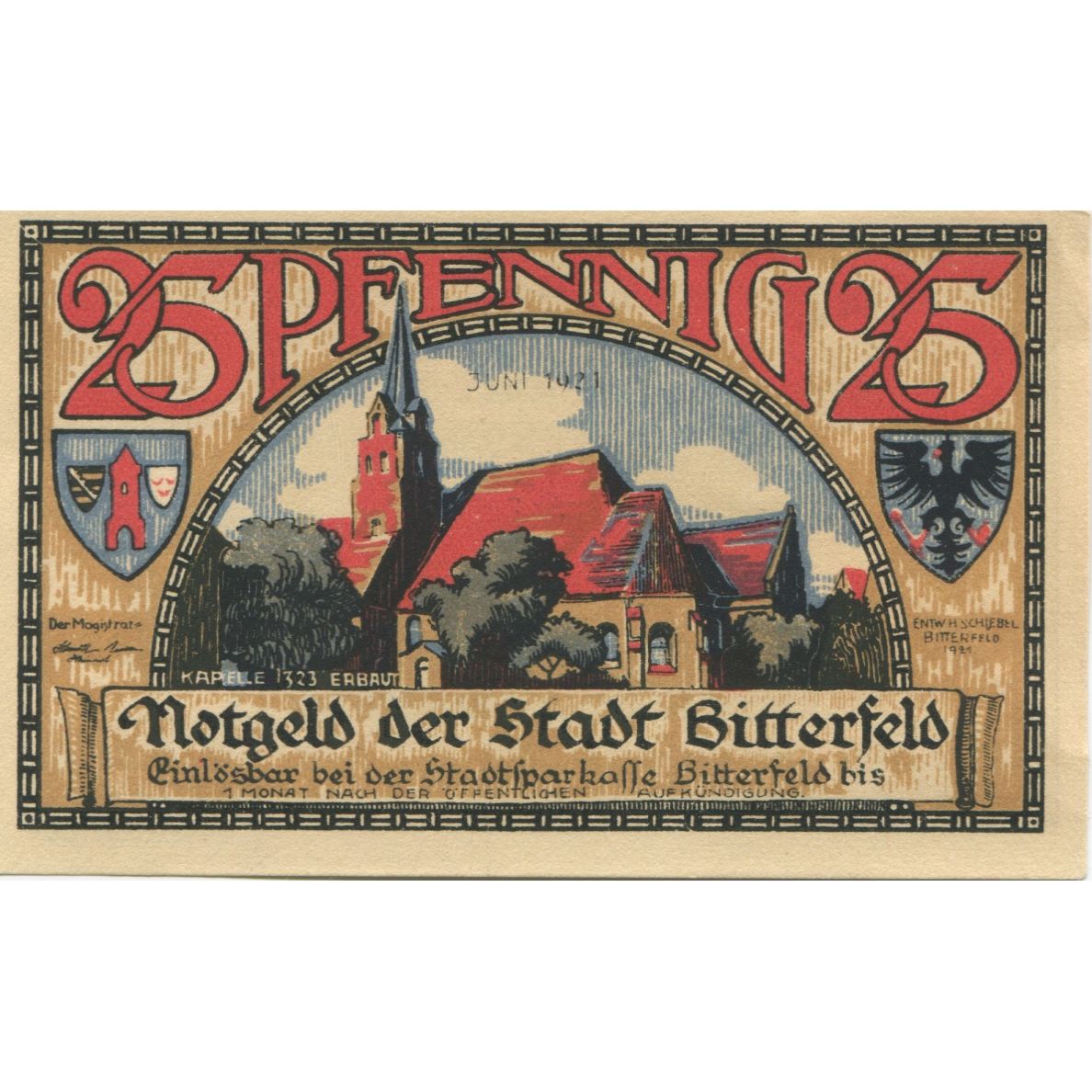 Banknote, Germany, Bitterfeld Stadt, 25 Pfennig, Texte 7, 1921, AU(55-58)