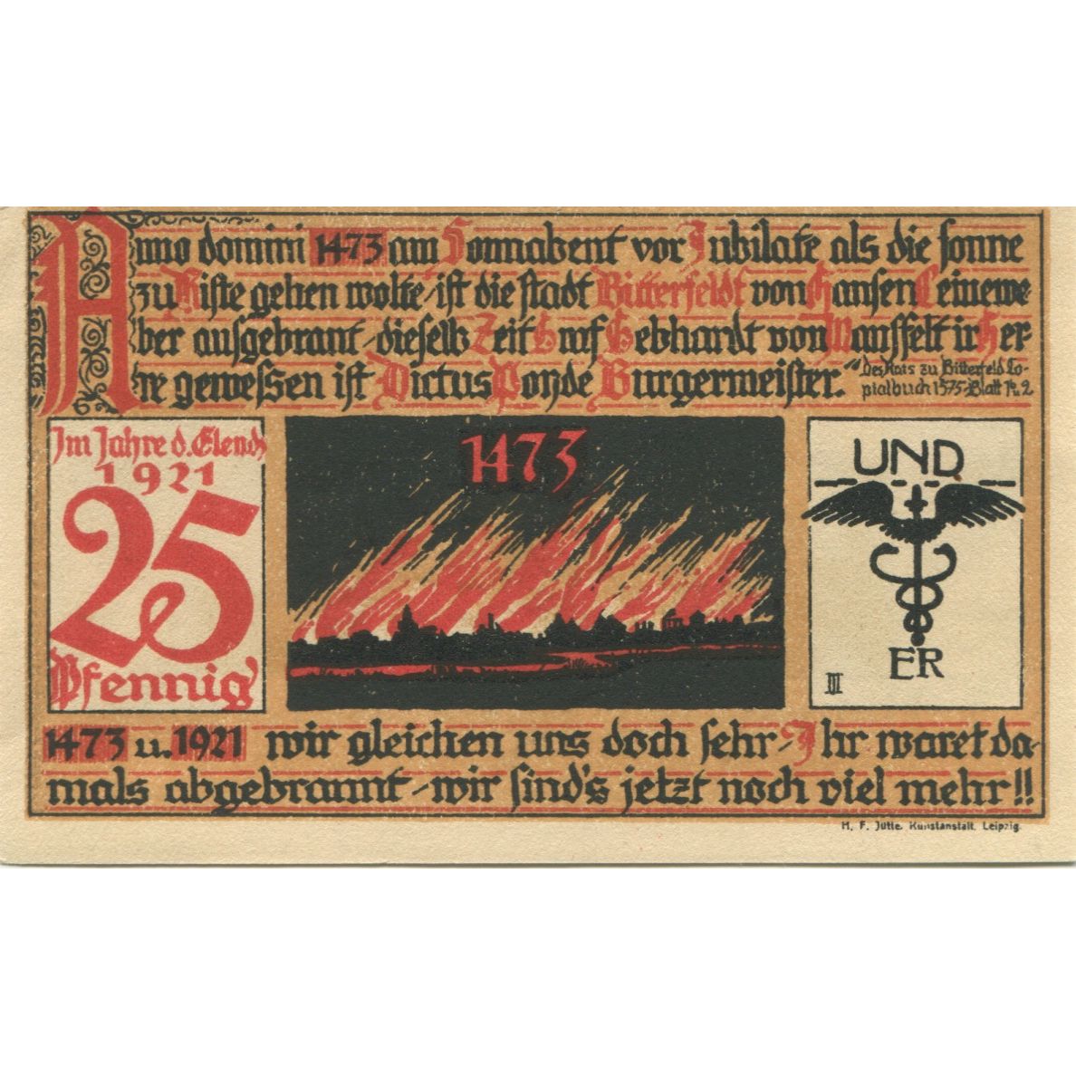 Banknote, Germany, Bitterfeld Stadt, 25 Pfennig, Texte 7, 1921, AU(55-58)