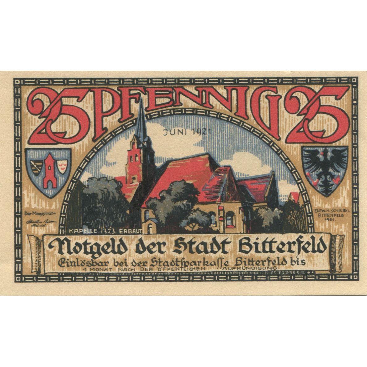 Banknote, Germany, Bitterfeld Stadt, 25 Pfennig, Texte 8, 1921, AU(55-58)