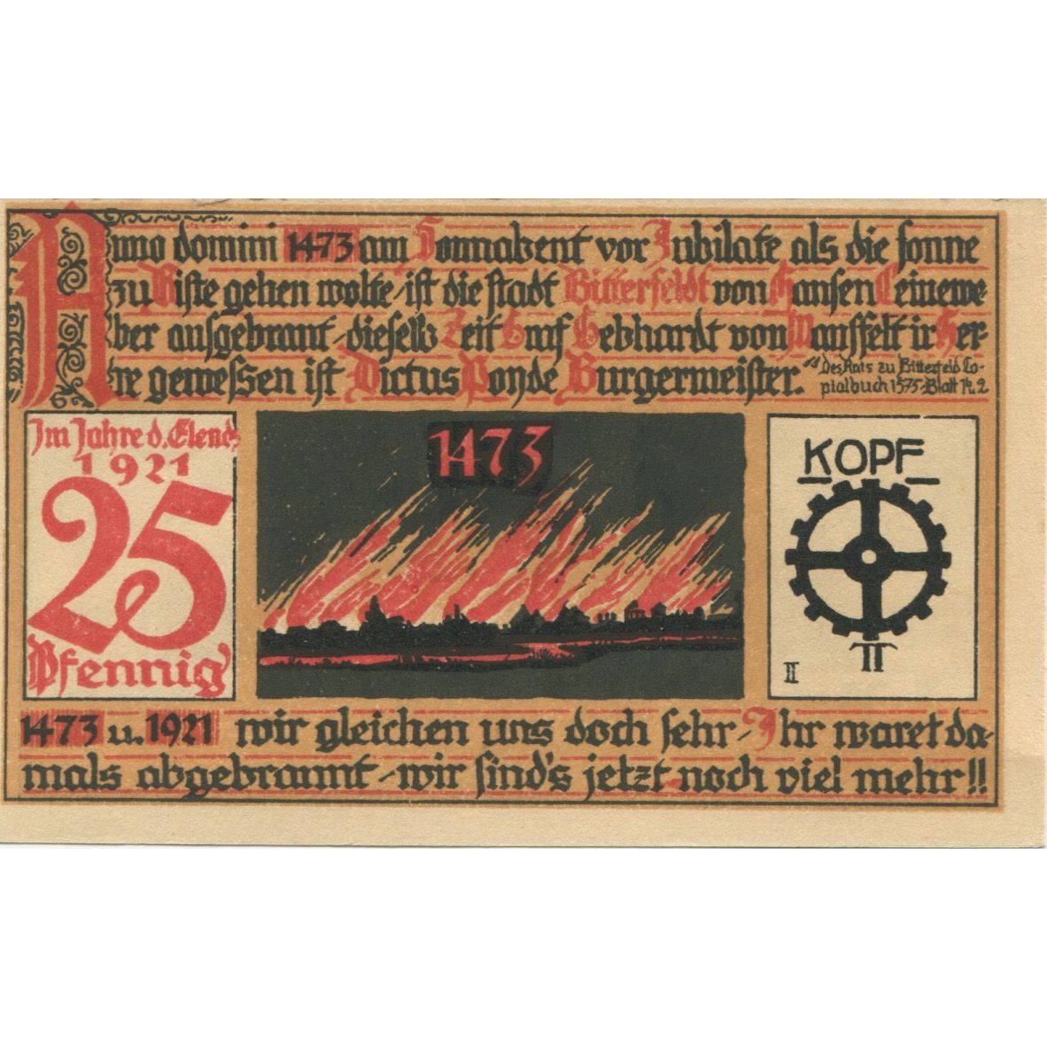 Banknote, Germany, Bitterfeld Stadt, 25 Pfennig, Texte 8, 1921, AU(55-58)