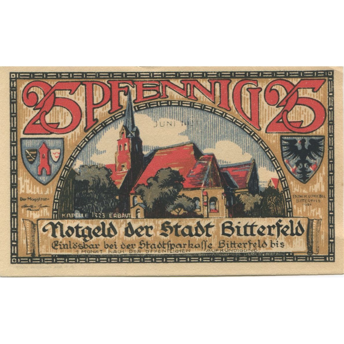 Banknote, Germany, Bitterfeld Stadt, 25 Pfennig, Texte 9, 1921, AU(55-58)
