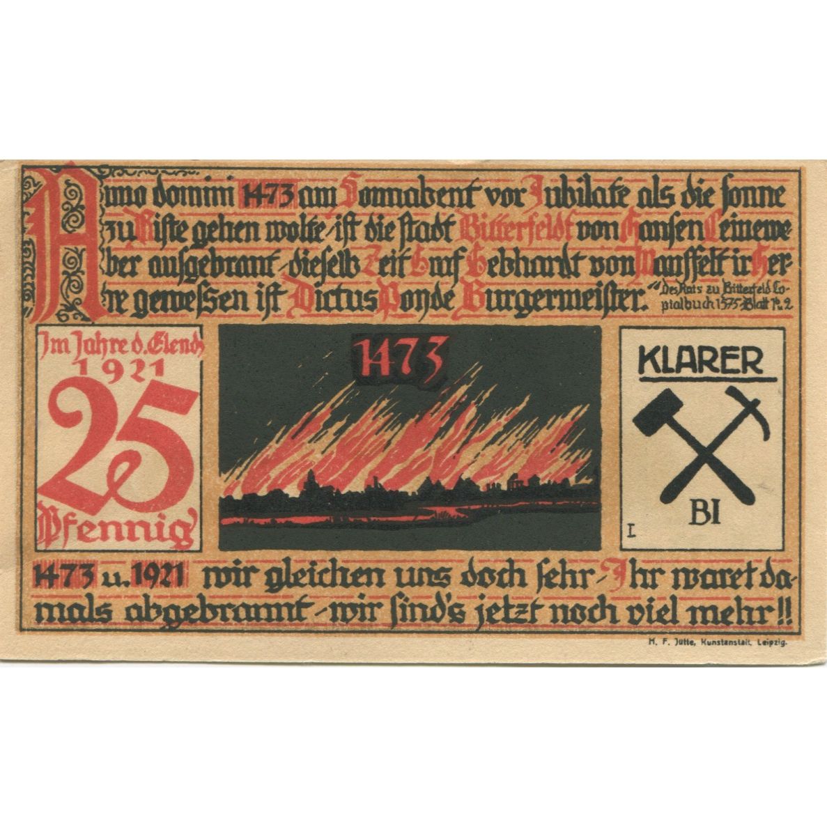 Banknote, Germany, Bitterfeld Stadt, 25 Pfennig, Texte 9, 1921, AU(55-58)