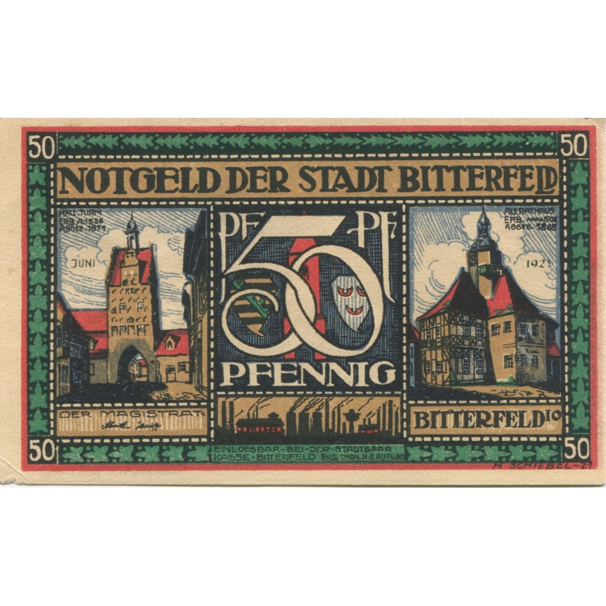 Banknote, Germany, Bitterfeld Stadt, 50 Pfennig, village, 1921, AU(55-58)