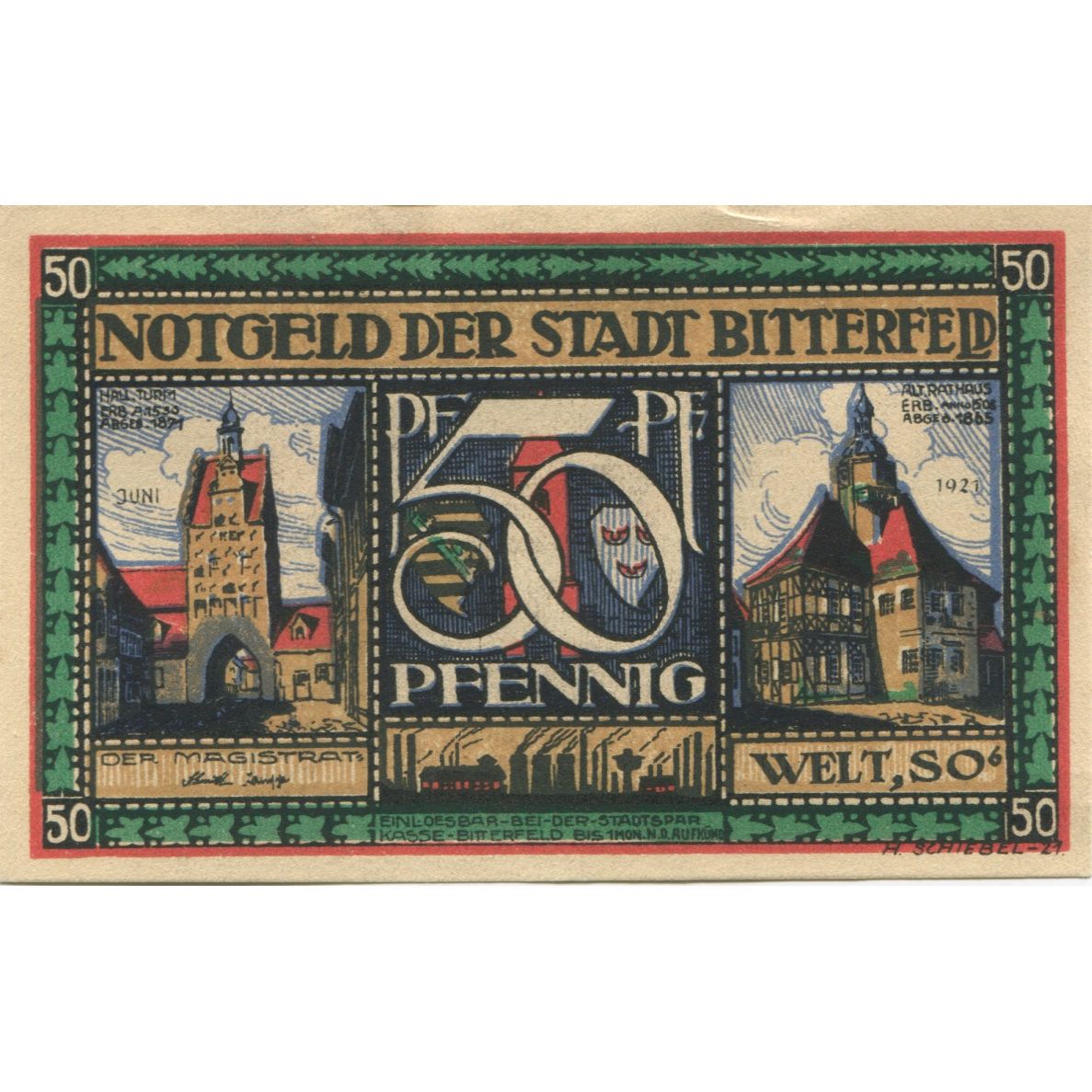 Billet, Allemagne, Bitterfeld Stadt, 50 Pfennig, village 1, 1921, SUP