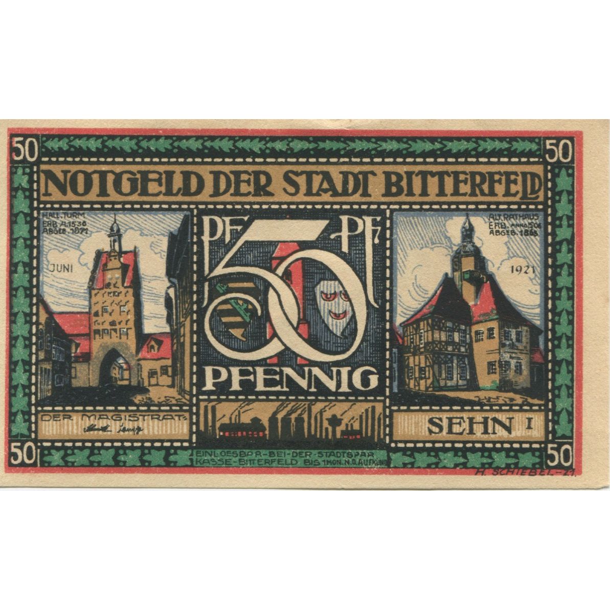 Billet, Allemagne, Bitterfeld Stadt, 50 Pfennig, village 2, 1921, SUP
