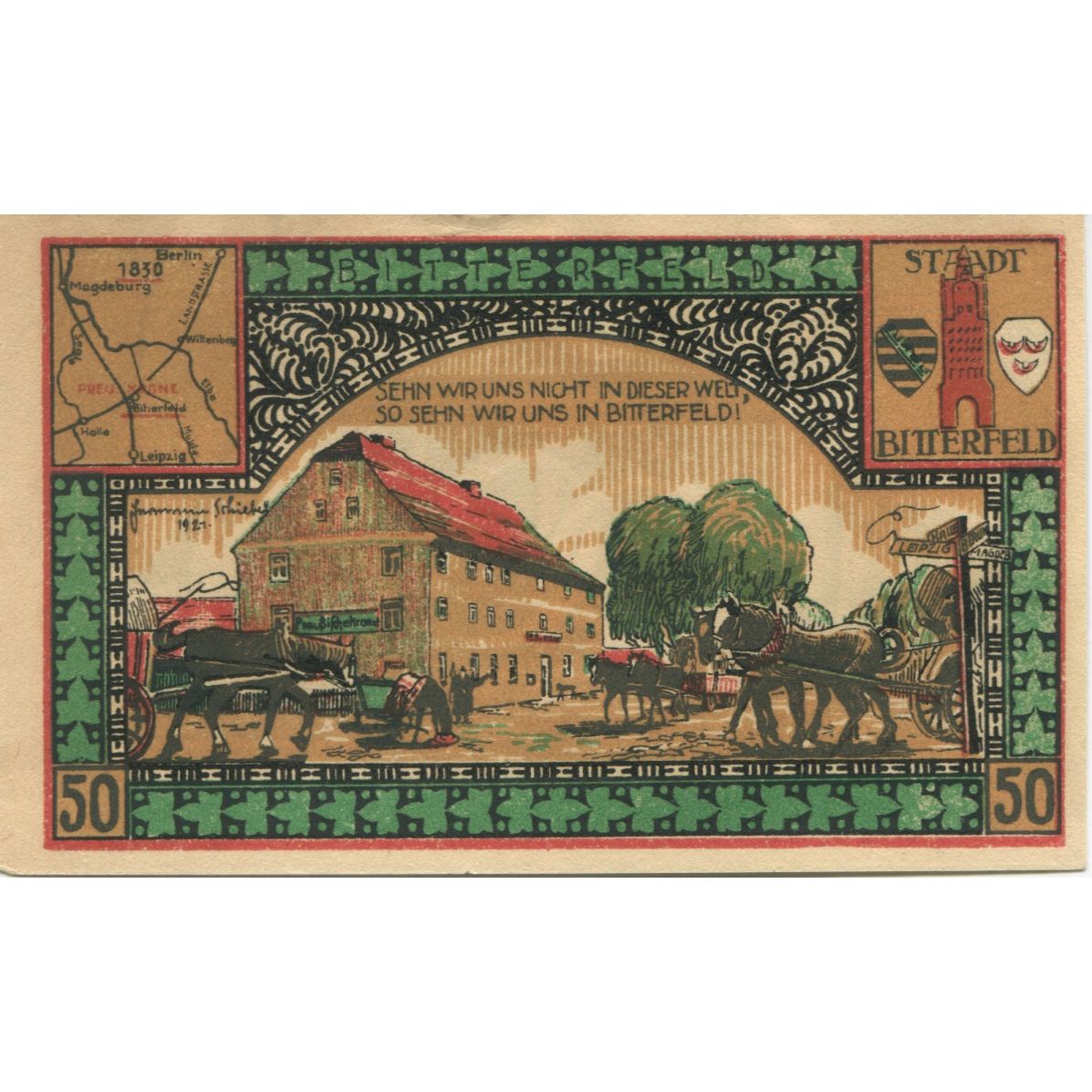 Billet, Allemagne, Bitterfeld Stadt, 50 Pfennig, village 2, 1921, SUP