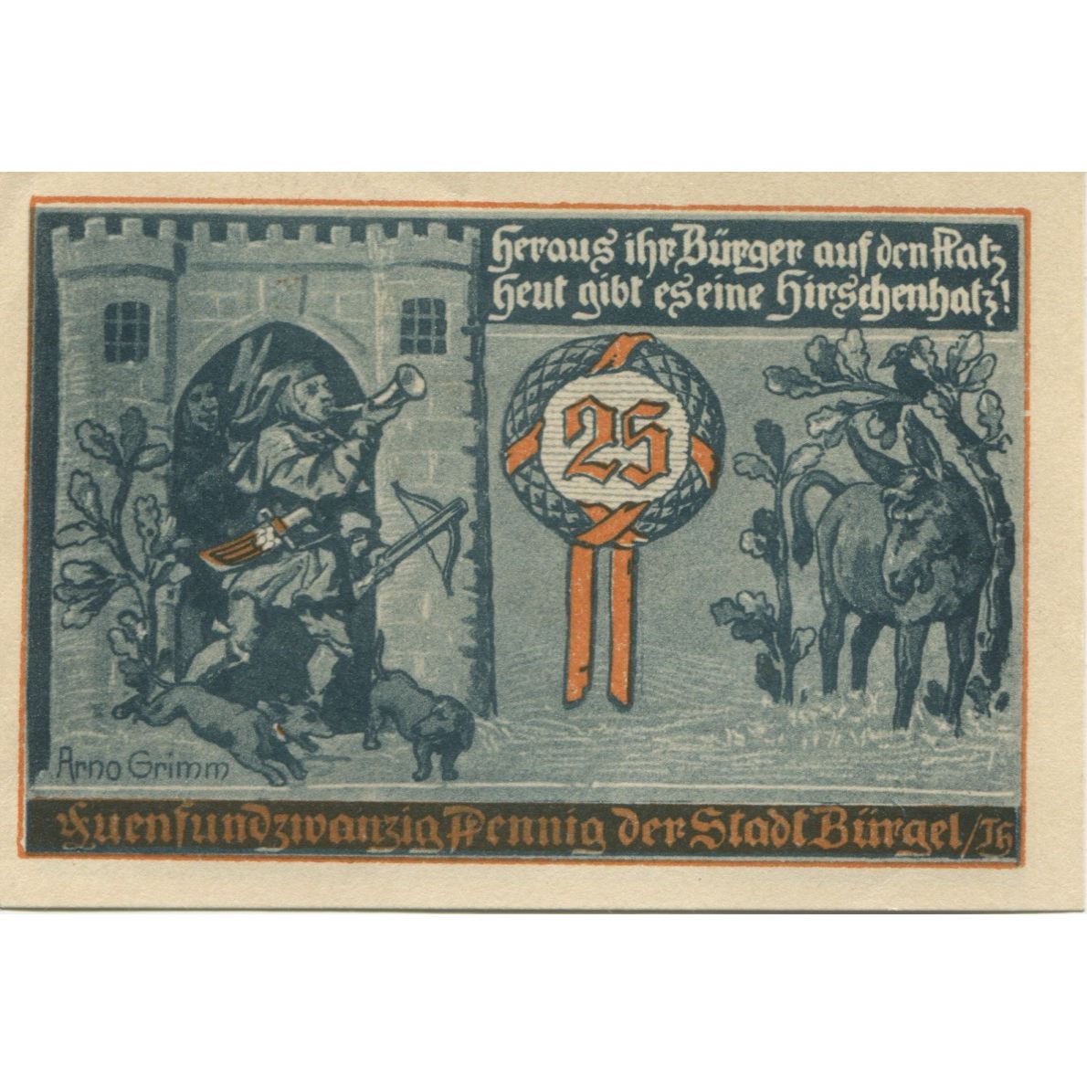 Nota, Alemanha, Burgel Stadt, 25 Pfennig, personnage 1, 1921, 1921-05-28
