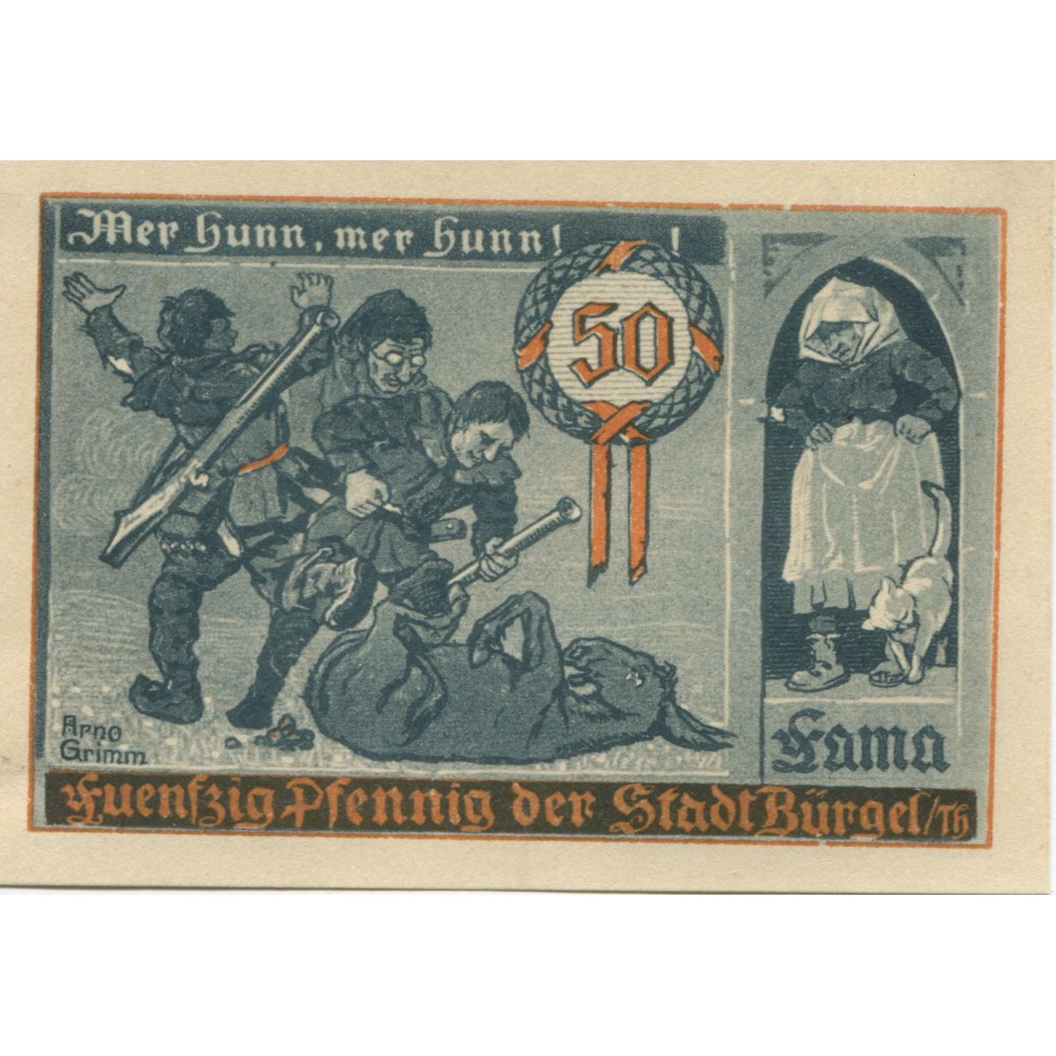 Geldschein, Deutschland, Burgel Stadt, 50 Pfennig, personnage 1, 1921