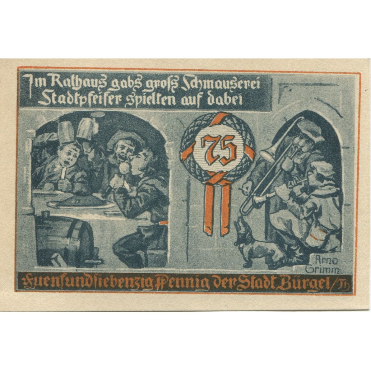 Banknote, Germany, Burgel Stadt, 75 Pfennig, personnage, 1921, 1921-05-28