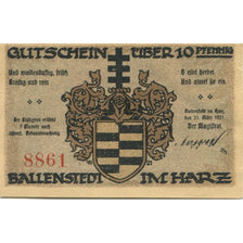 Banknote, Germany, Ballenstedt am Harz Stadt, 10 Pfennig, Maison, 1921