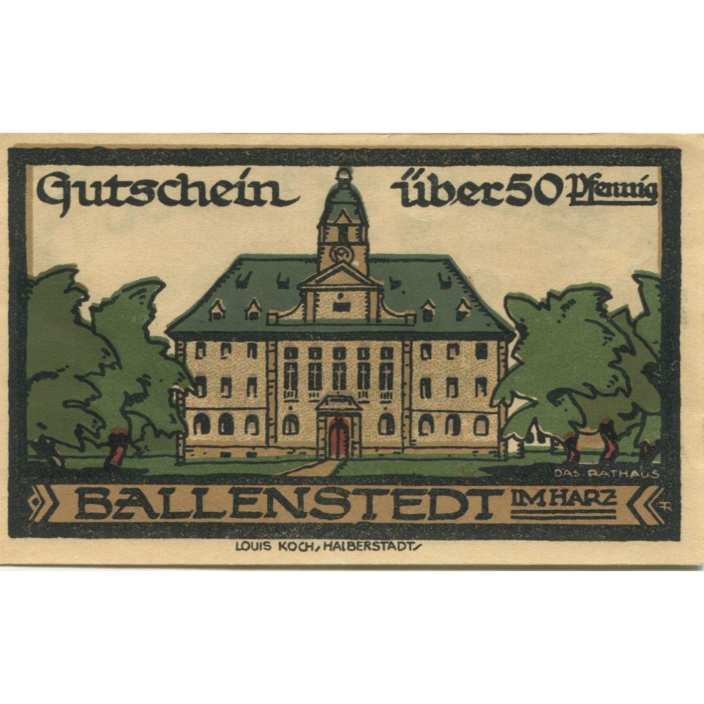 Banknote, Germany, Ballenstedt am Harz Stadt, 50 Pfennig, Batiment, 1921
