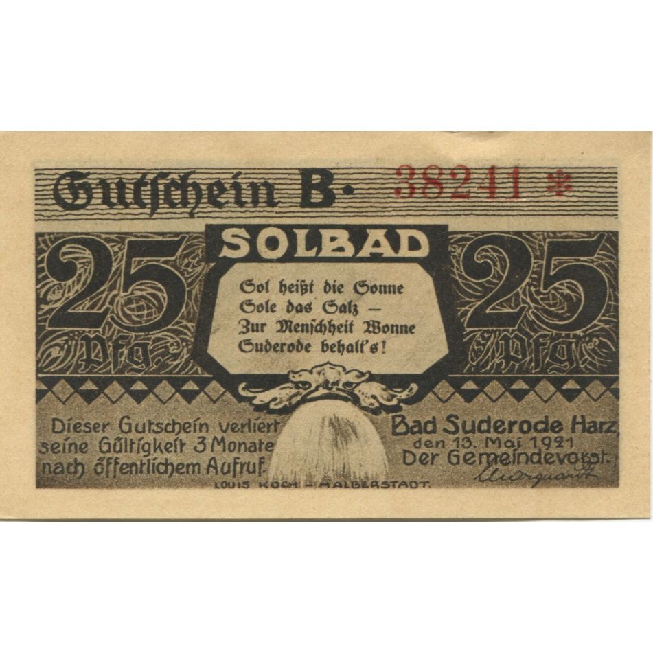 Banknote, Germany, Suderode im Harz Gemeinde, 25 Pfennig, paysage 1, 1921
