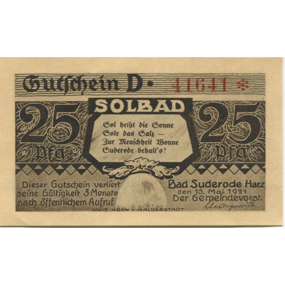Banknote, Germany, Suderode im Harz Gemeinde, 25 Pfennig, paysage 3, 1921