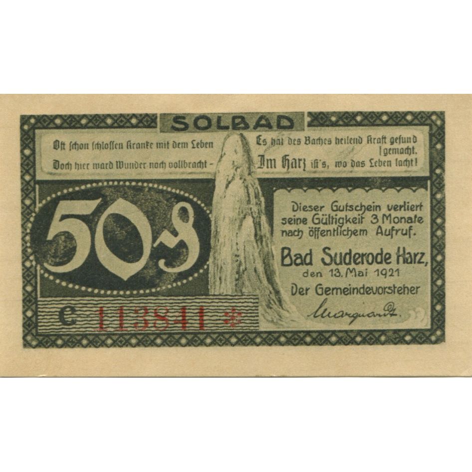 Banknote, Germany, Suderode im Harz Gemeinde, 50 Pfennig, paysage 3, 1921