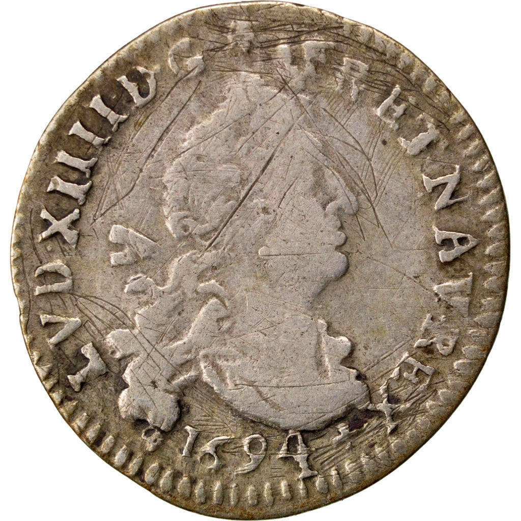 Francja, Louis XIV, 4 Sols 2 Deniers, 4 Sols aux 2 L, 1694, Montpellier, Srebro