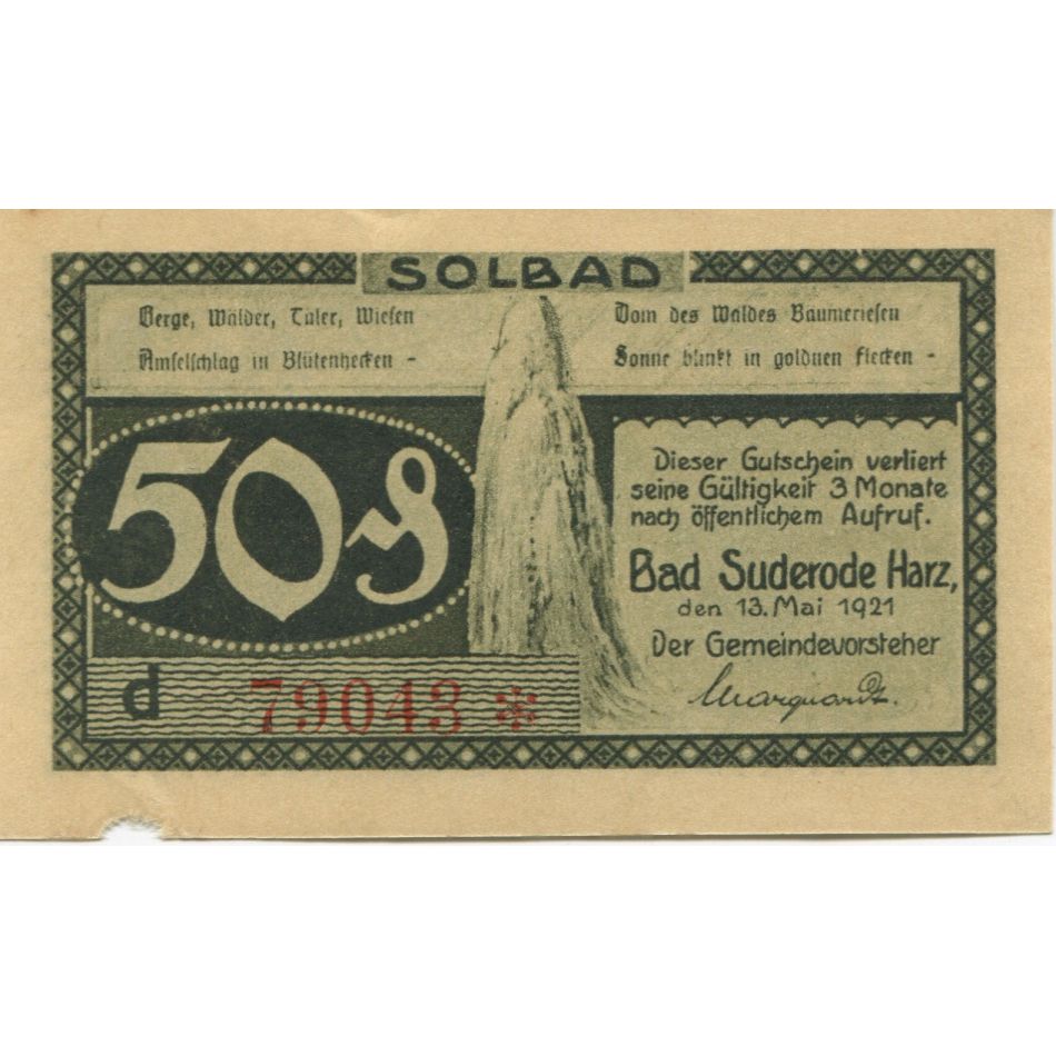 Banknote, Germany, Suderode im Harz Gemeinde, 50 Pfennig, paysage 4, 1921