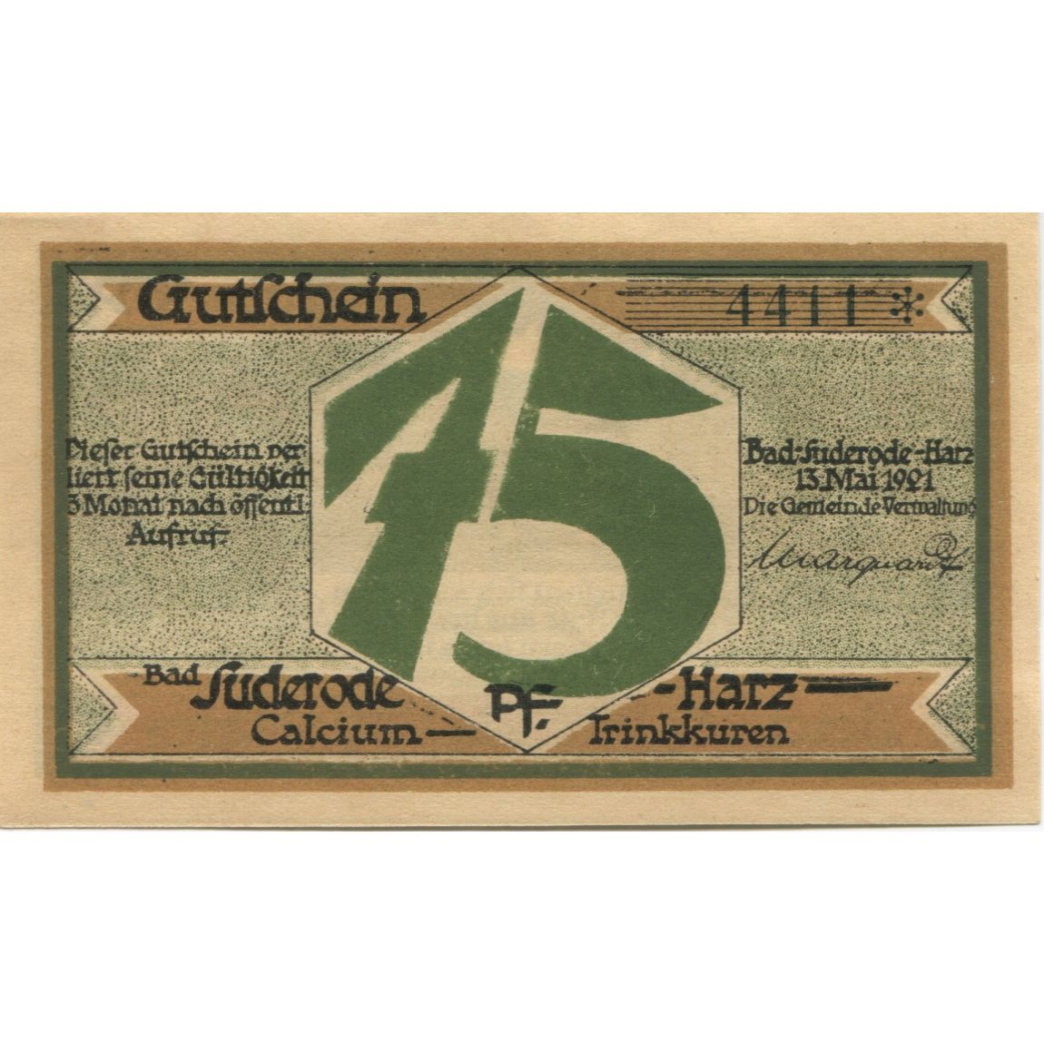 Banknote, Germany, Suderode im Harz Gemeinde, 75 Pfennig, personnage 1, 1921