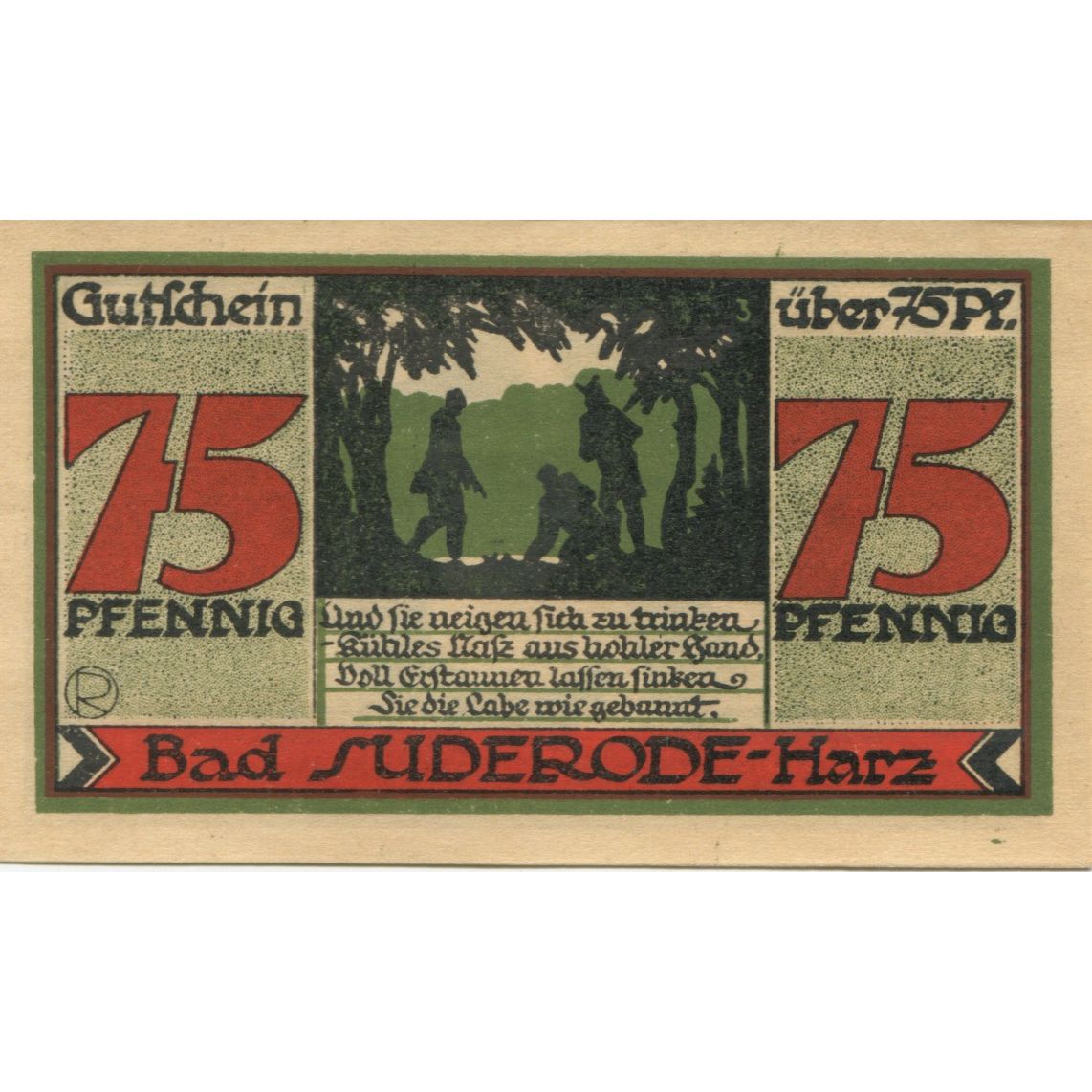 Banknote, Germany, Suderode im Harz Gemeinde, 75 Pfennig, personnage 1, 1921