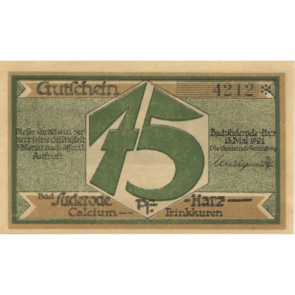Banknote, Germany, Suderode im Harz Gemeinde, 75 Pfennig, personnage 3, 1921
