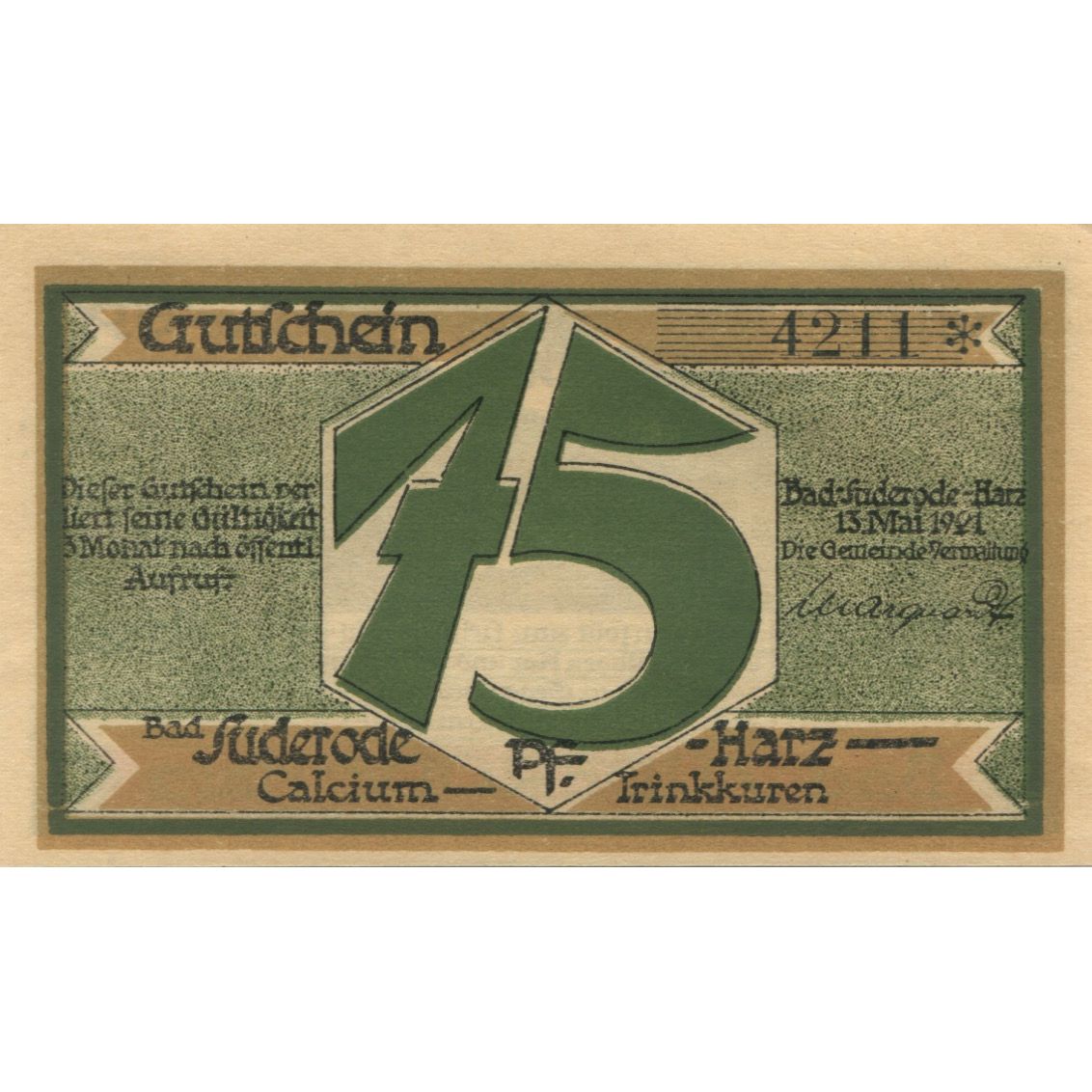 Banknote, Germany, Suderode im Harz Gemeinde, 75 Pfennig, personnage 4, 1921