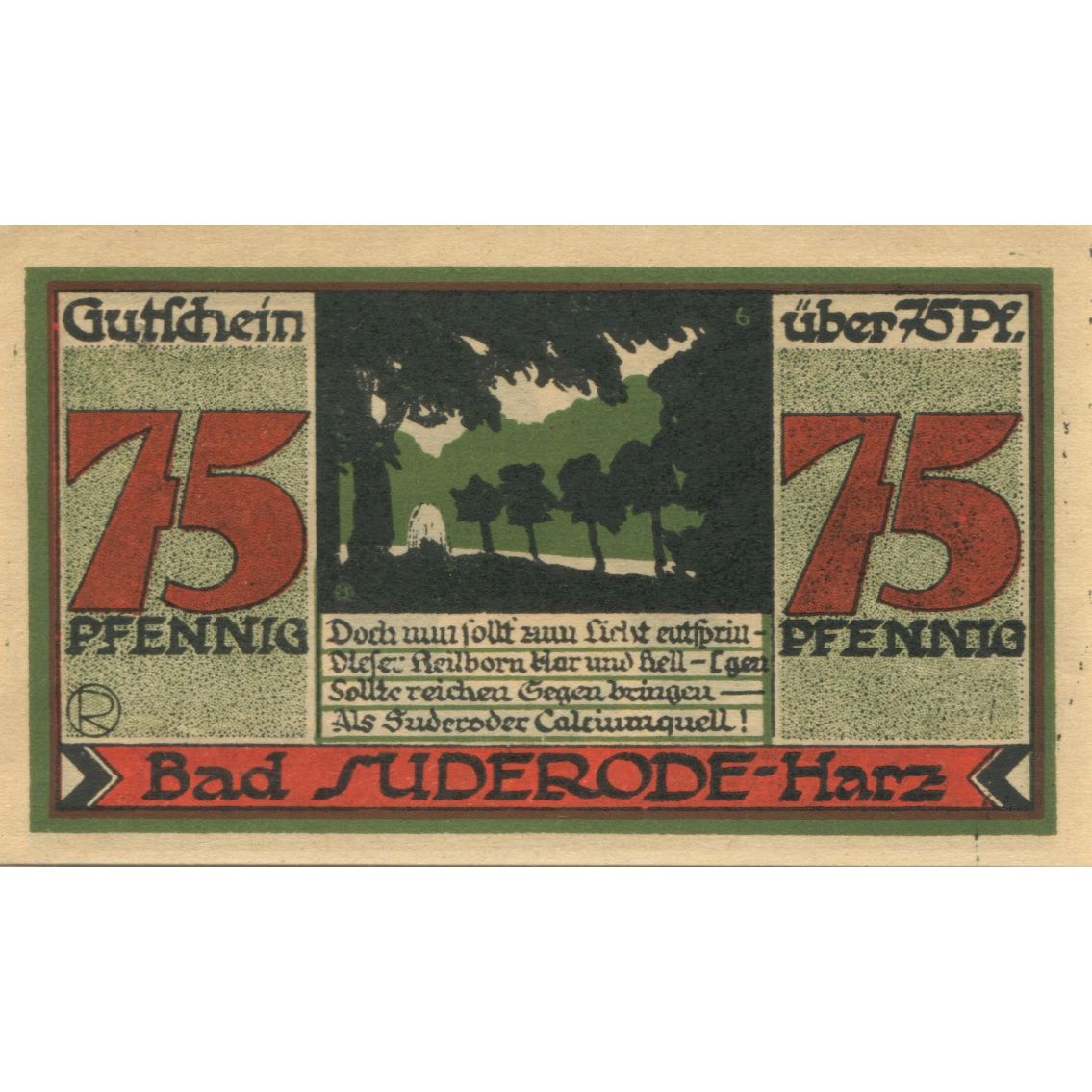 Banknote, Germany, Suderode im Harz Gemeinde, 75 Pfennig, personnage 4, 1921